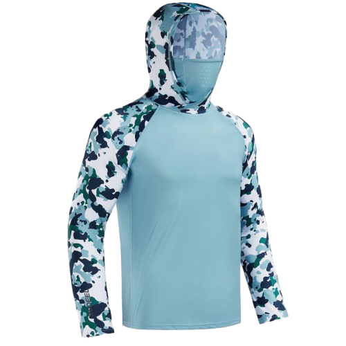 UPF 50+ Sun UV Protection Hoodie Shirts, Men Raglan Long Sleeve Lightweight Quick Dry Breathable Cooling Rash Guard with Mask Neck Gaiter for Outdoor