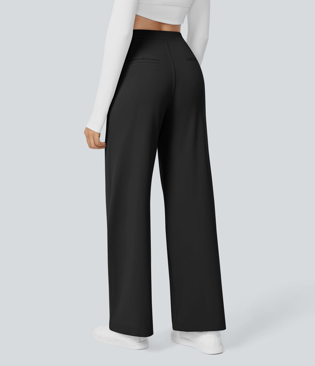 Factory Outlet - High Waisted Side Pocket Straight Leg Work Suit Pants