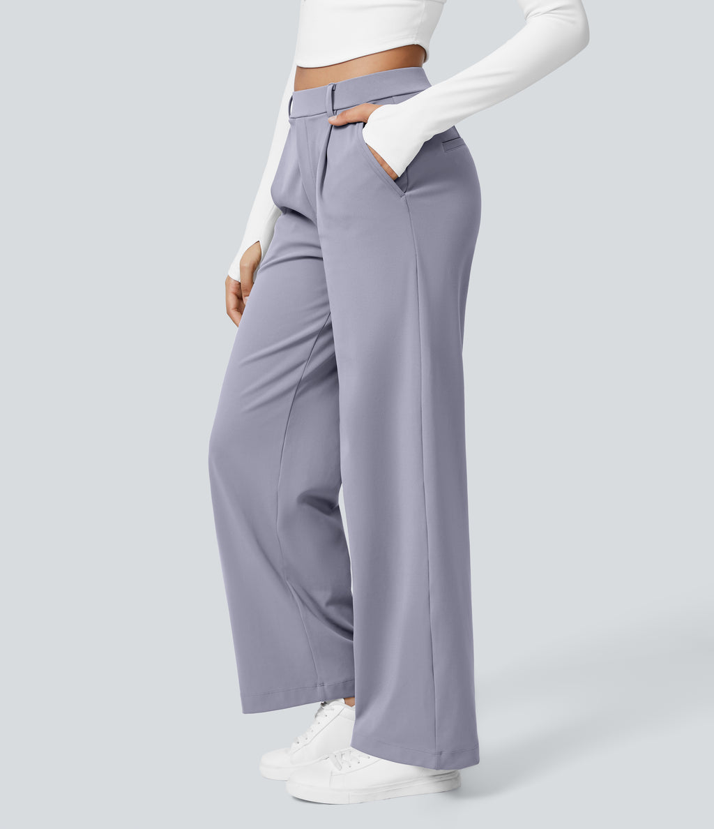 Factory Outlet - High Waisted Side Pocket Straight Leg Work Suit Pants