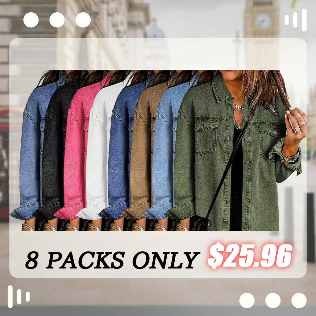 Women's Casual Long Sleeve Denim Jackets with Pockets