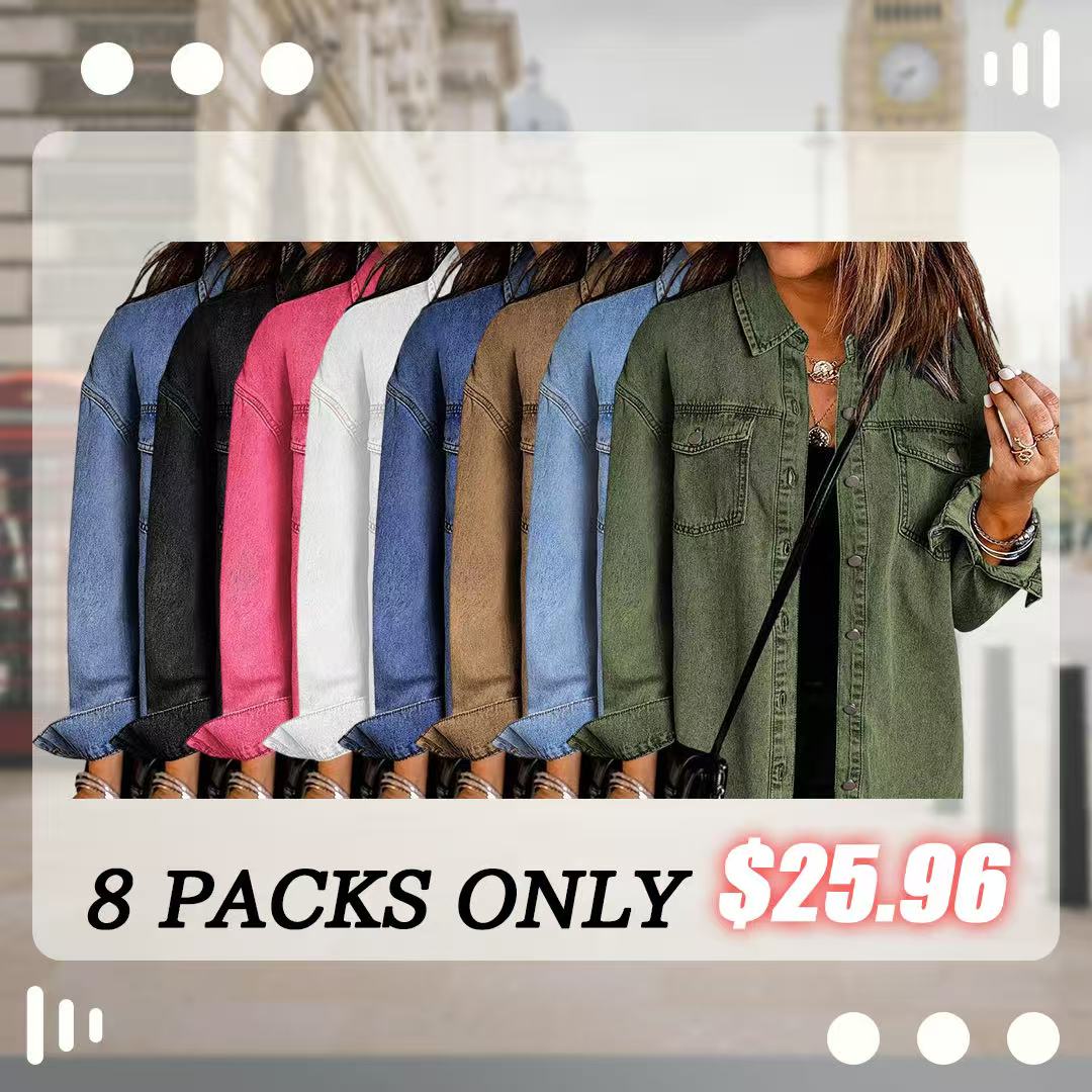Women's Casual Long Sleeve Denim Jackets with Pockets