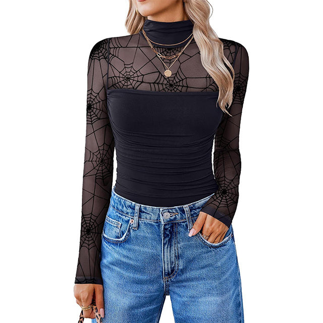 💝Autumn Specials💝Women's Long Sleeve Tights Turtleneck Shapewear Bodysuit Mesh Bodysuit Shirt