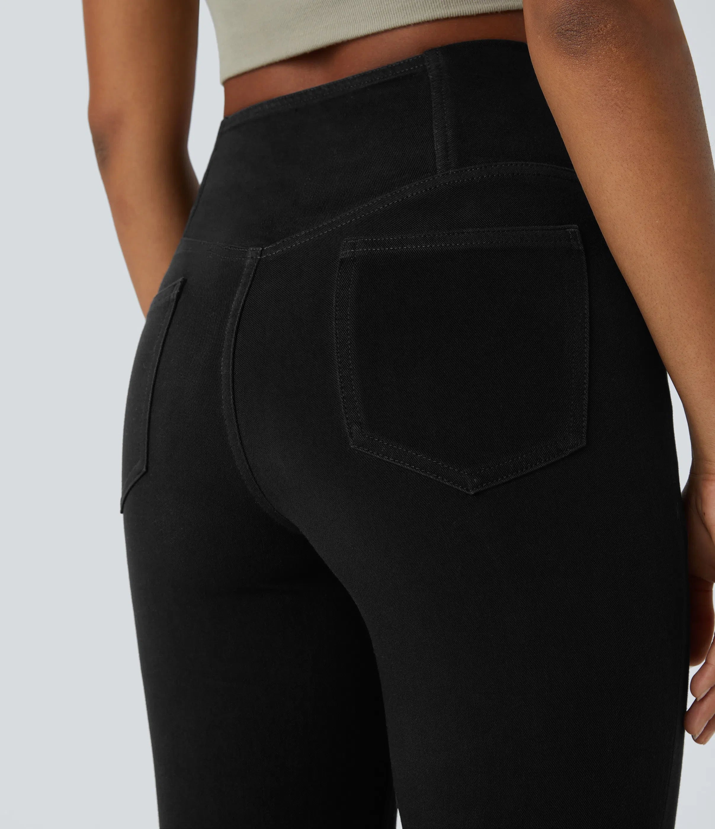 ⚡High Waisted Crossover Pocket Washed Stretchy Knit Casual Super Flare Jeans⚡