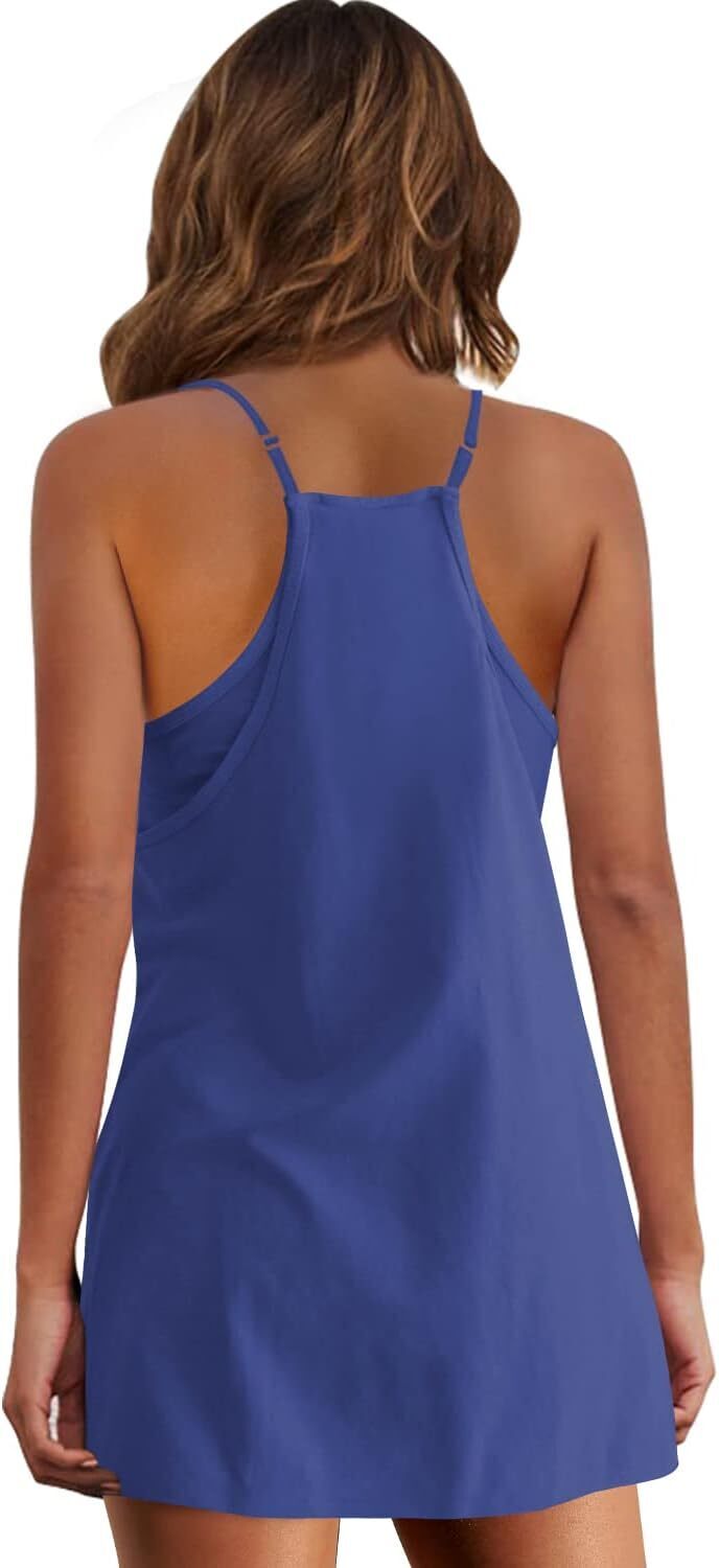Special Sale🩷Womens Summer Sleeveless Mini Dress V Neck Spaghetti Strap Sundress Athletic Short Dress with Pockets-Easy Peezy
