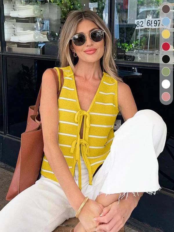 Women's Striped V-Neck Sleeveless Tank Top