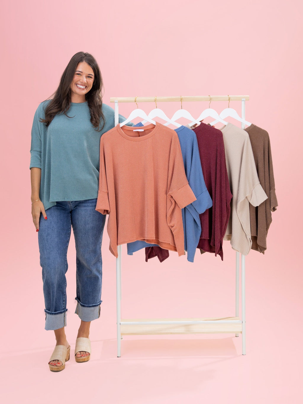 Raised Rib Easy Fit 3/4 Sleeve Top | Reg - Plus