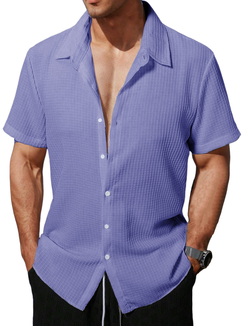 Men's Hawaiian Lapel Waffle Short Sleeve Shirt