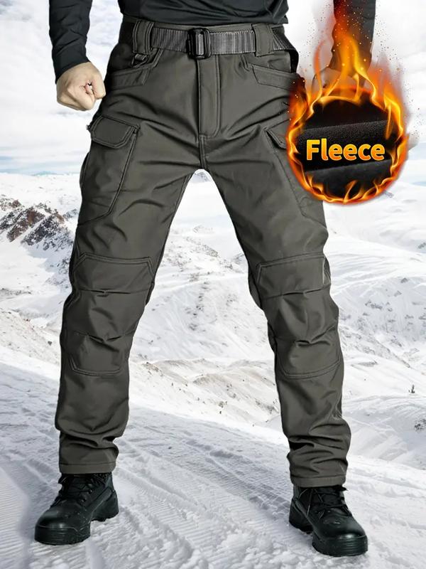 [Windproof|Warm] Windproof Warm Men's Outdoor Military Tactical Pants | Soft Shell Fleece Lined, Solid Color, Sports Style, Regular Fit, Mid Waist, Woven Fabric, 320G/M2, with Pockets, No Belt, Casual Weekend Wear, Autumn/Winter Season