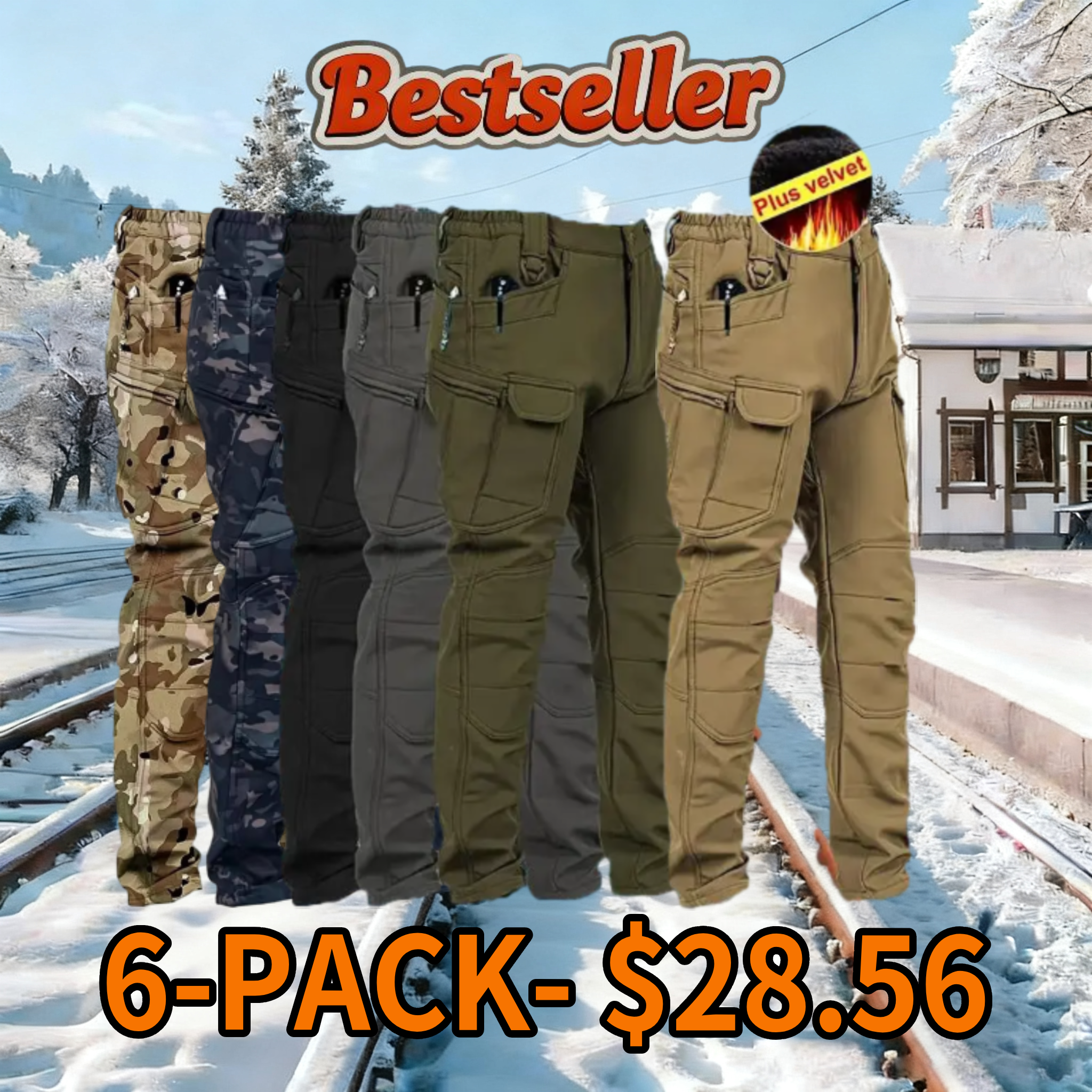 [Windproof|Warm] Windproof Warm Men's Outdoor Military Tactical Pants | Soft Shell Fleece Lined, Solid Color, Sports Style, Regular Fit, Mid Waist, Woven Fabric, 320G/M2, with Pockets, No Belt, Casual Weekend Wear, Autumn/Winter Season