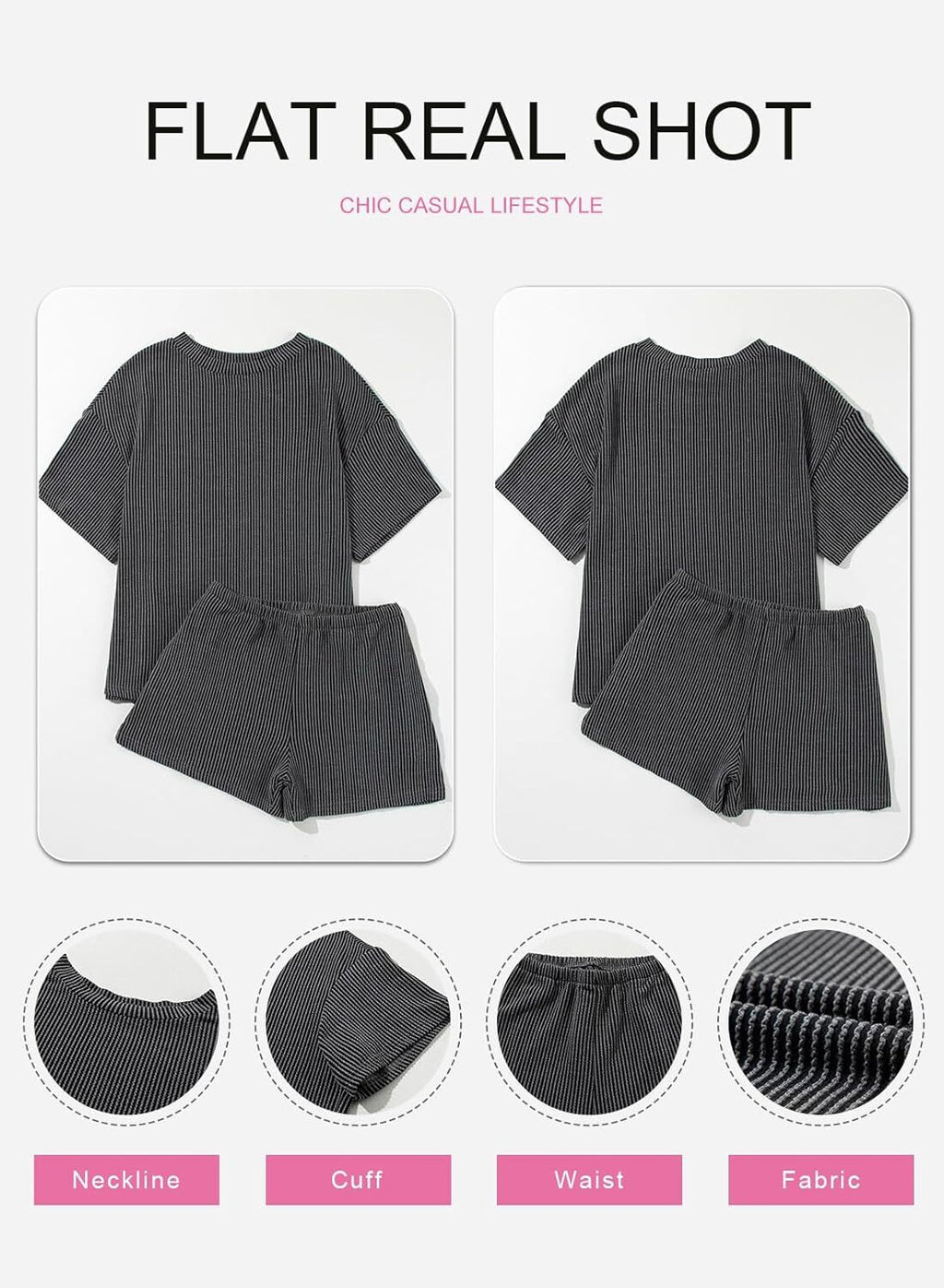 Two 2 Piece Sets for Women Short Sleeve Shirts High Waisted Shorts with Pockets Pajamas Lounge Matching Set