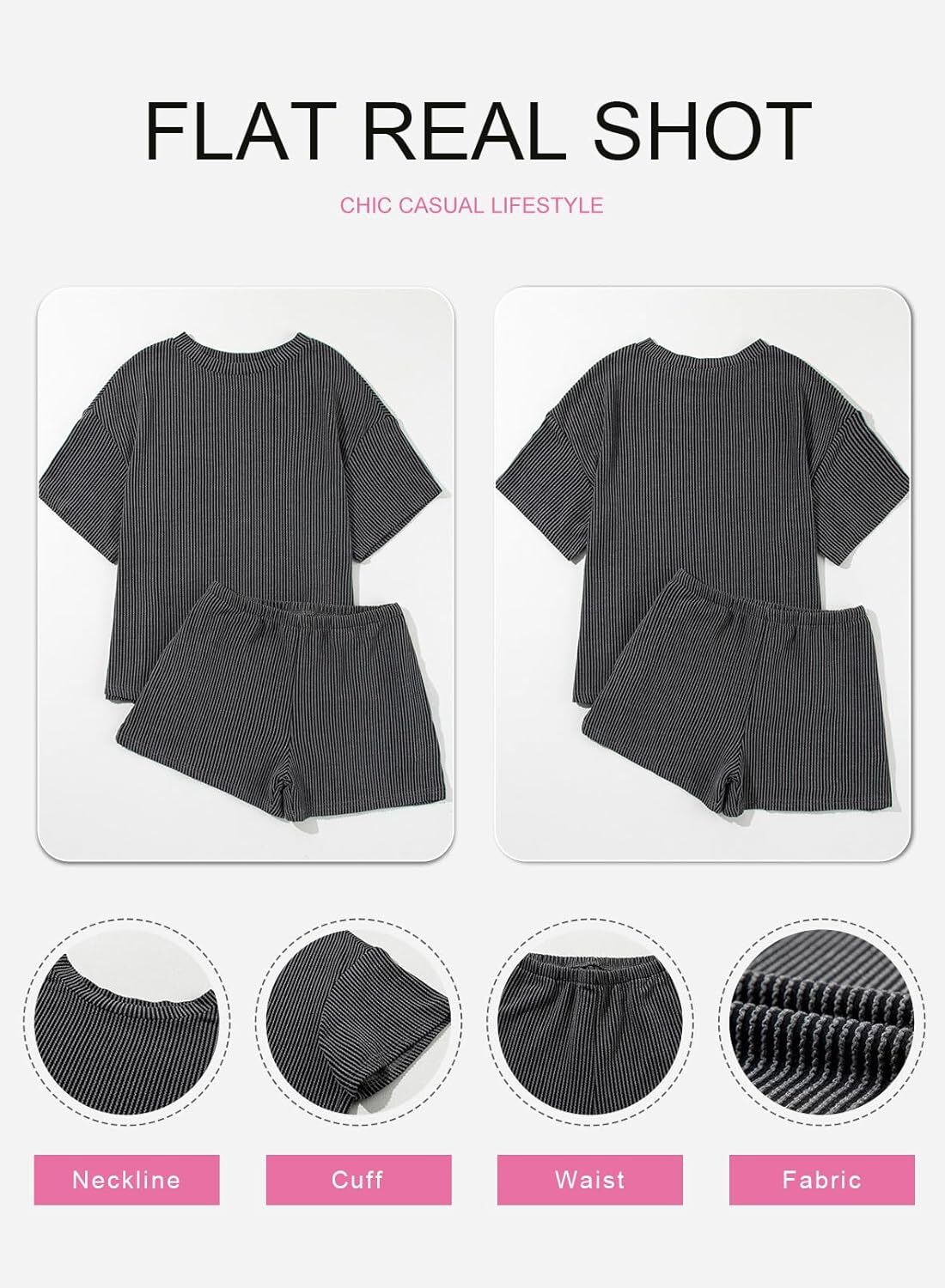 Two 2 Piece Sets for Women Short Sleeve Shirts High Waisted Shorts with Pockets Pajamas Lounge Matching Set