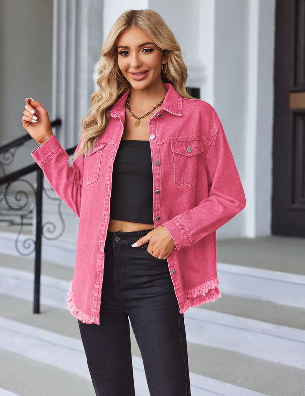 Women's Casual Long Sleeve Denim Jackets with Pockets