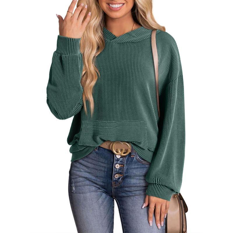 Women's Pullover Hoodies Sweatshirts Casual Loose Long Sleeve Ribbed Knit Shirts