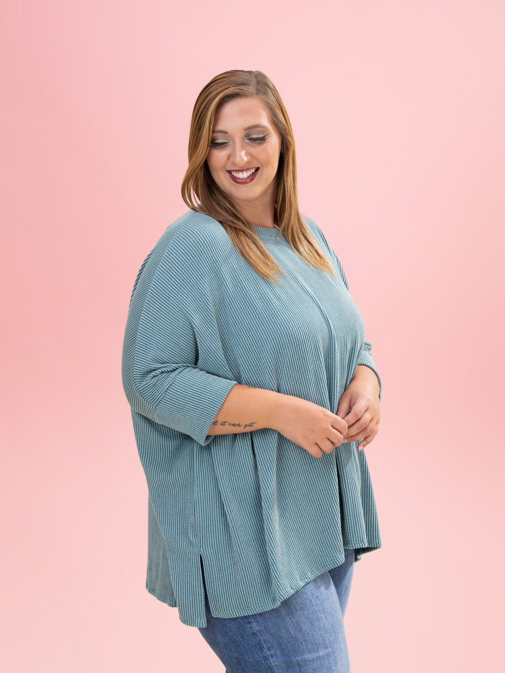 Raised Rib Easy Fit 3/4 Sleeve Top | Reg - Plus