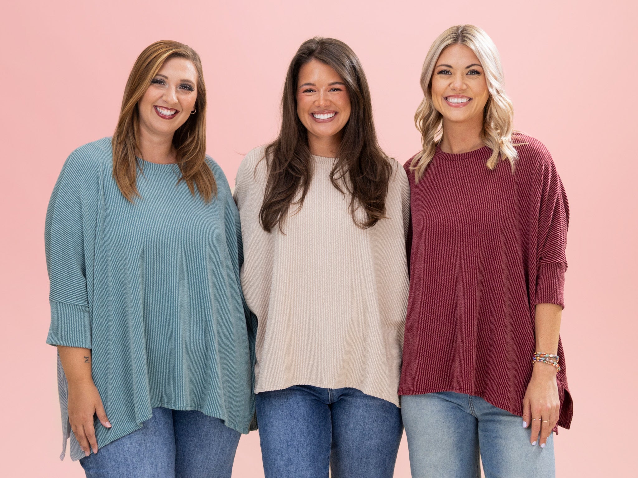 Raised Rib Easy Fit 3/4 Sleeve Top | Reg - Plus