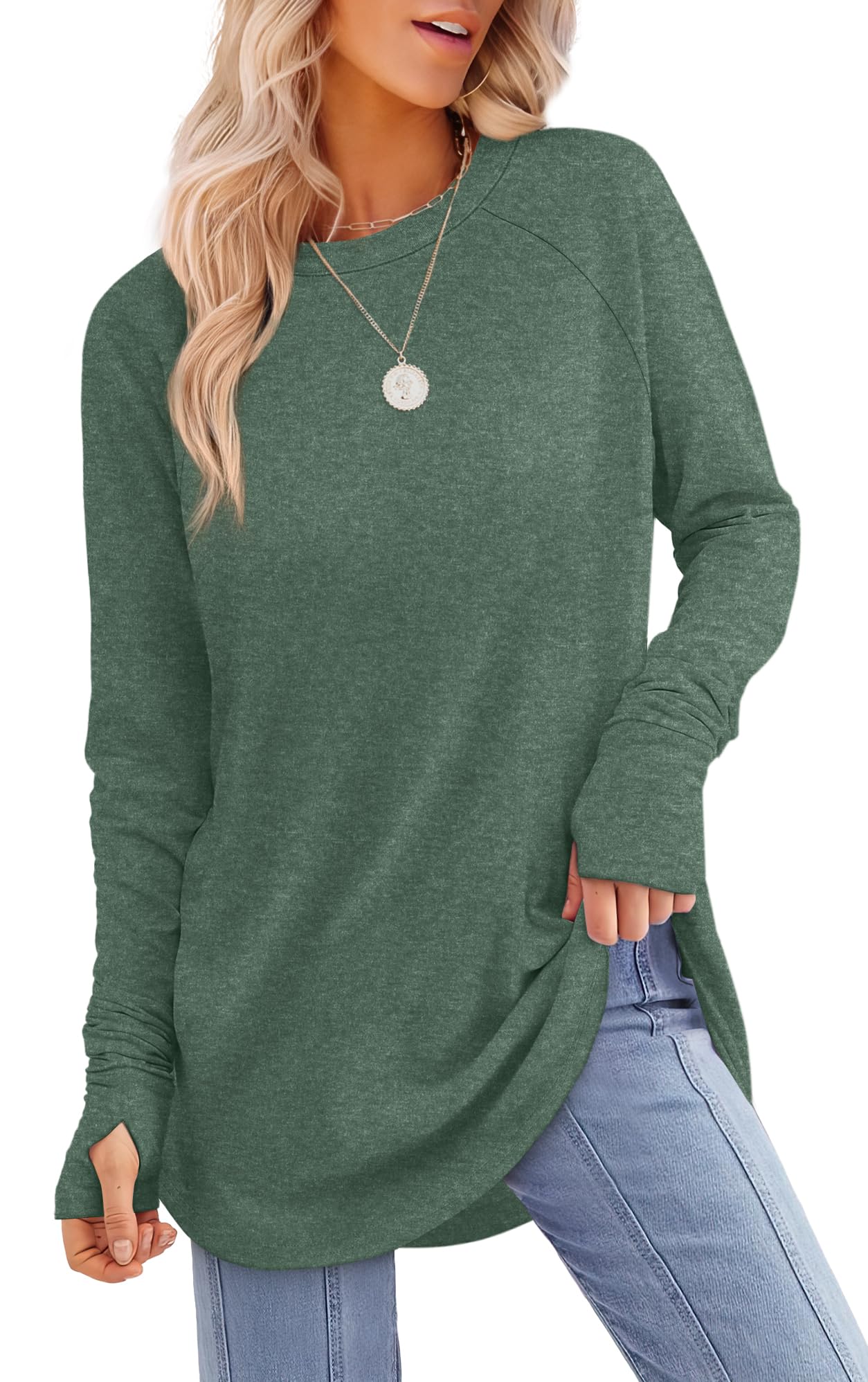 ⏰Hot Sale-Womens Long Sleeve Thumb Hole Shirts Tunic Tops to Wear with Leggings