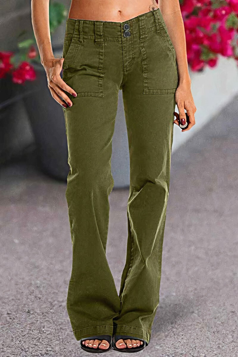 ⚡FINAL SALE⚡- Double Button Mid Waist Straight Leg Pants