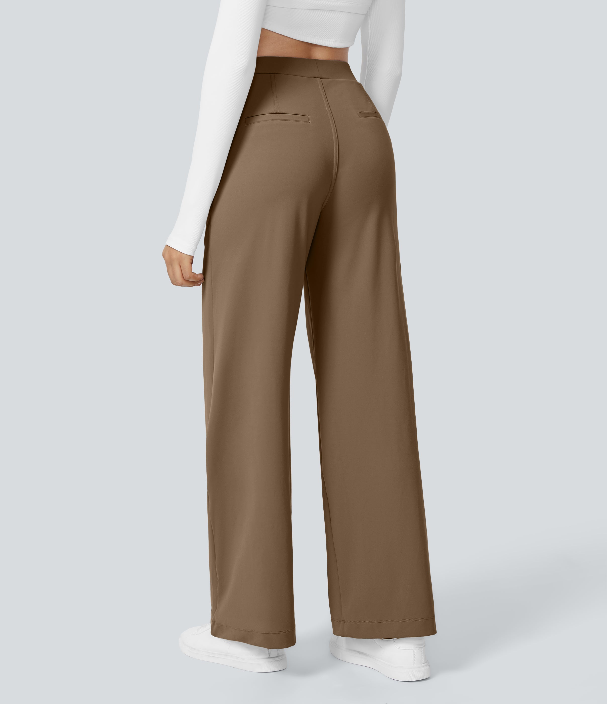 Factory Outlet - High Waisted Side Pocket Straight Leg Work Suit Pants