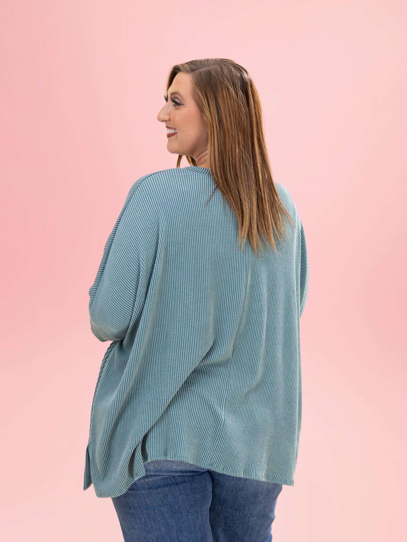 Raised Rib Easy Fit 3/4 Sleeve Top | Reg - Plus