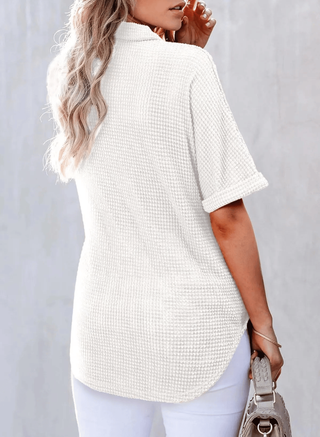 ✨2025 New Women's Waffle Knit Short Sleeve Tunic Henley Shirts