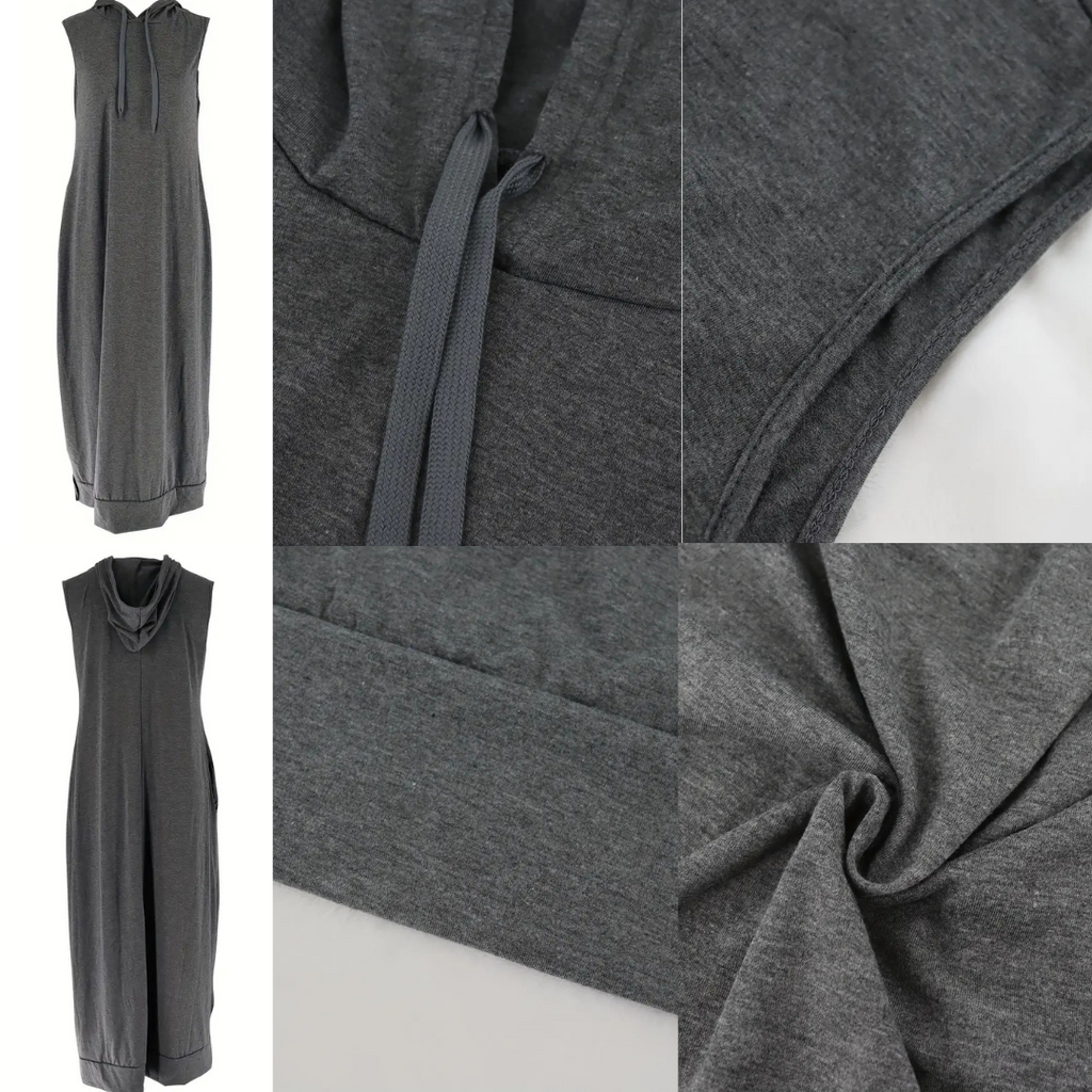 🔥Last day promotion⏰-Women's Plain Drawstring Hooded Tank Dress, Casual Pocket Sleeveless Maxi Dress for Summer, Fashion Women's Clothing for Daily Wear