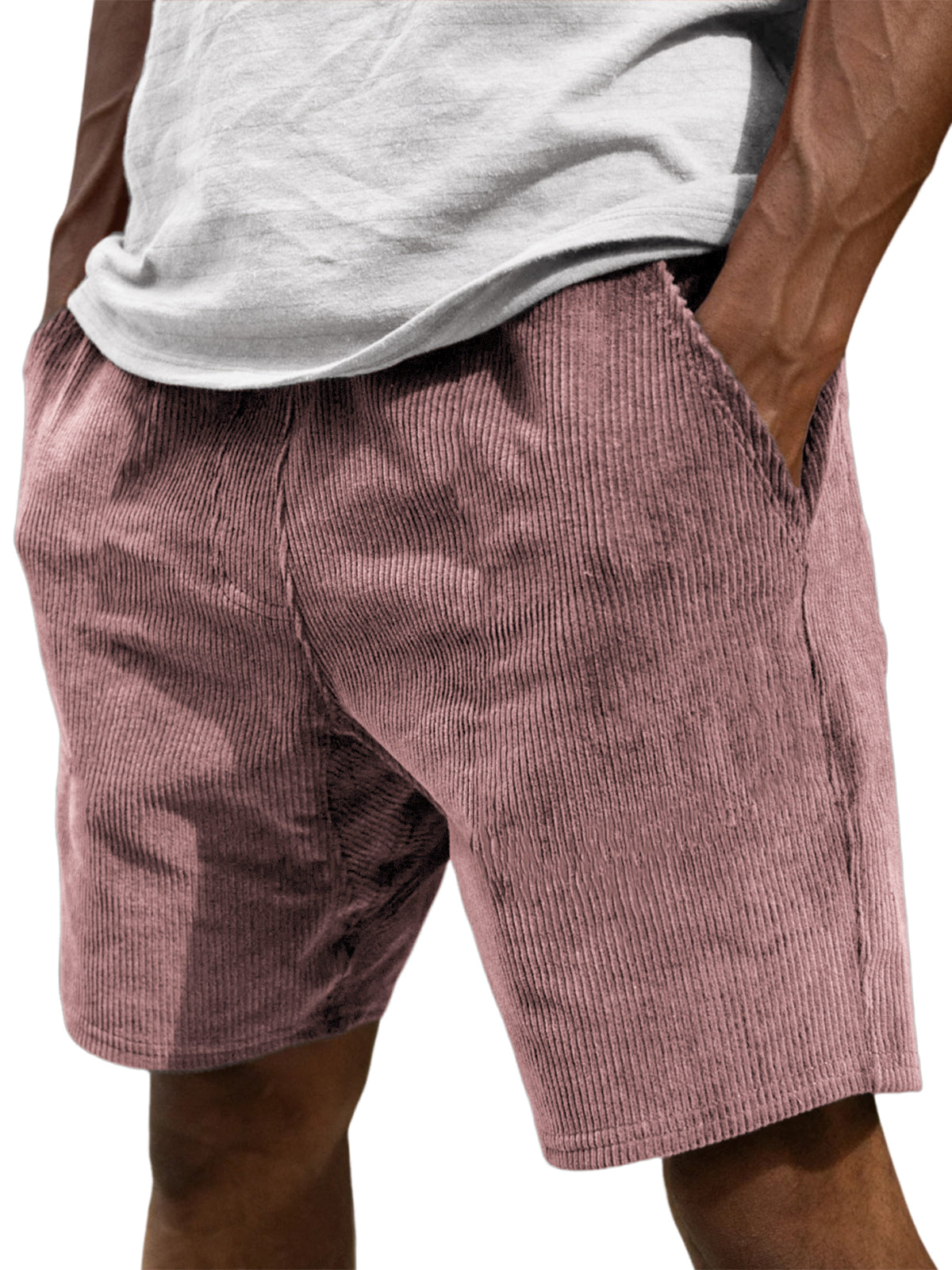 Men's Corduroy Vintage Stylish Elastic Waist Casual Shorts With Side Pockets