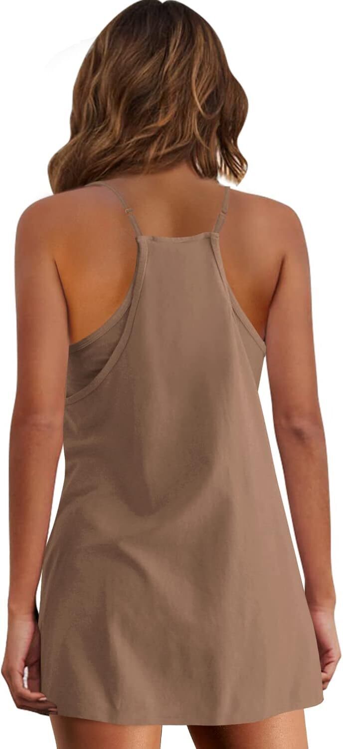 Special Sale🩷Womens Summer Sleeveless Mini Dress V Neck Spaghetti Strap Sundress Athletic Short Dress with Pockets-Easy Peezy