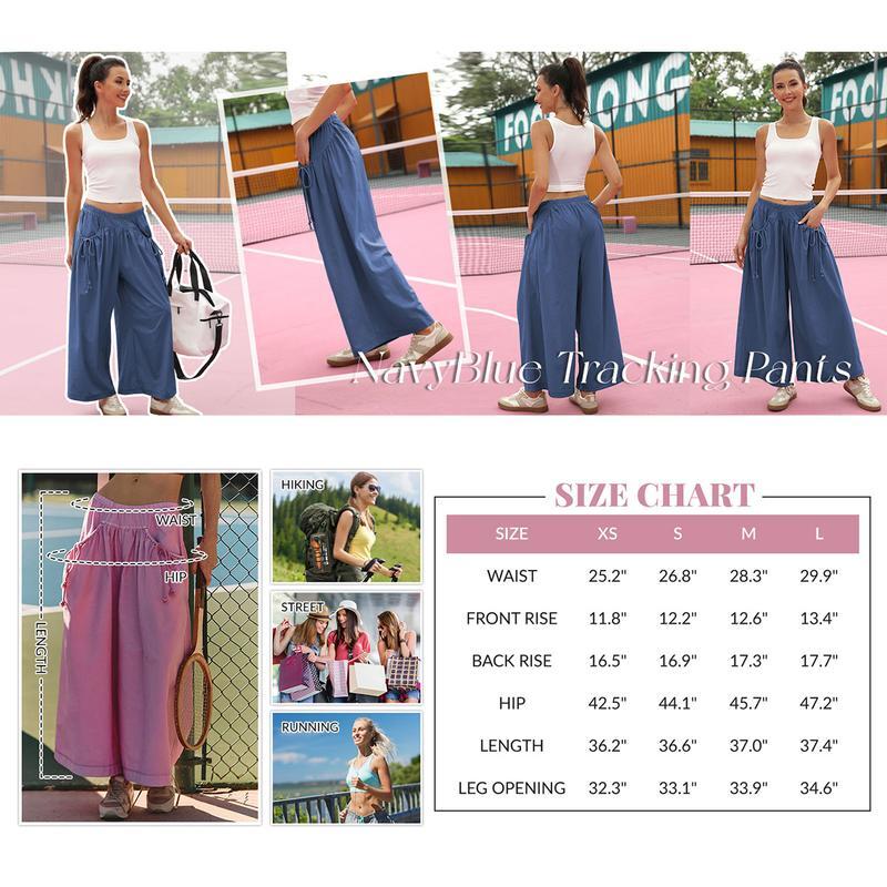 Women's Loose Wide Leg Track Pants Drawstring Pockets Elastic Waist Capri Hiking Pants