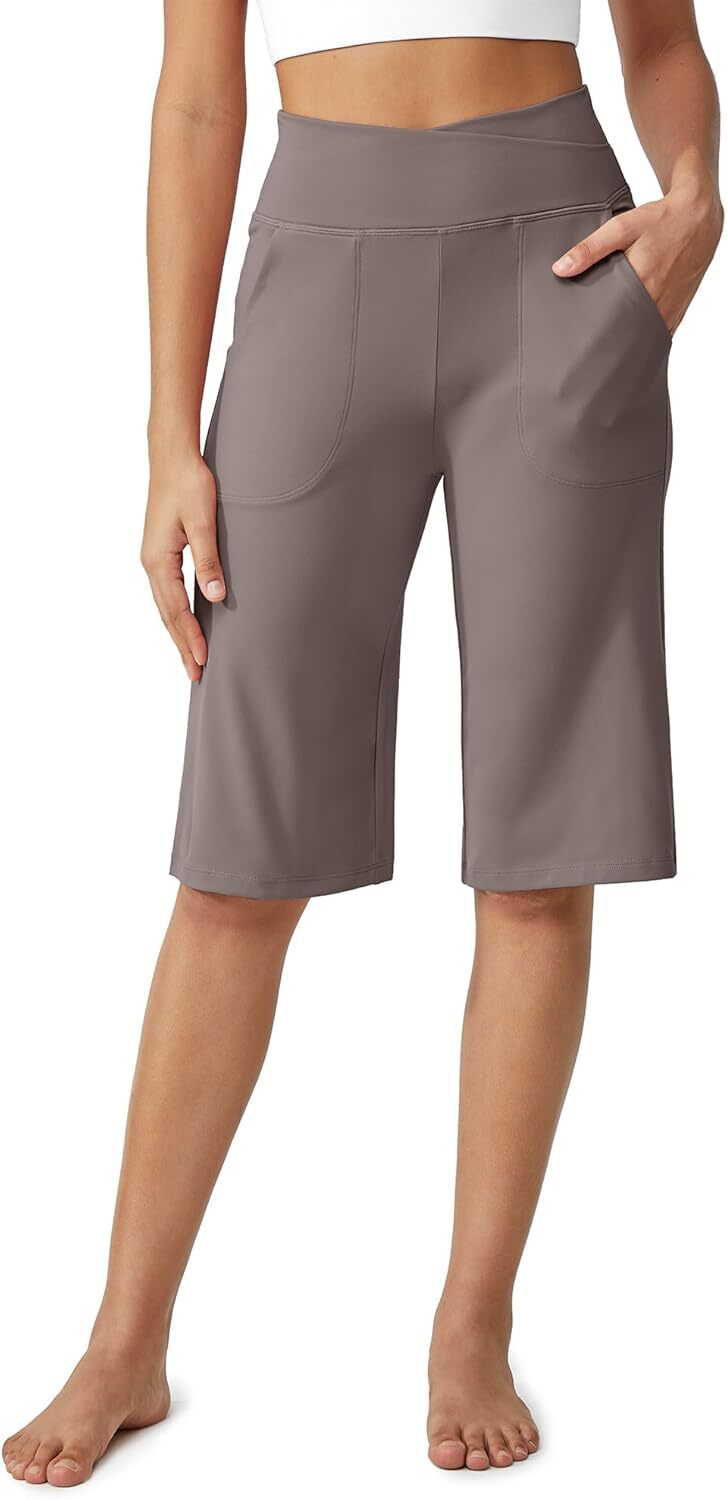 Capri Pants for Women -Knee Length Wide Leg Yoga Capris Dressy Casual Summer Crop Pants with Pockets