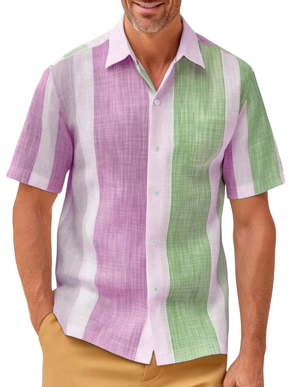 Men's Hawaiian Stripe Color Block Short Sleeve Shirt