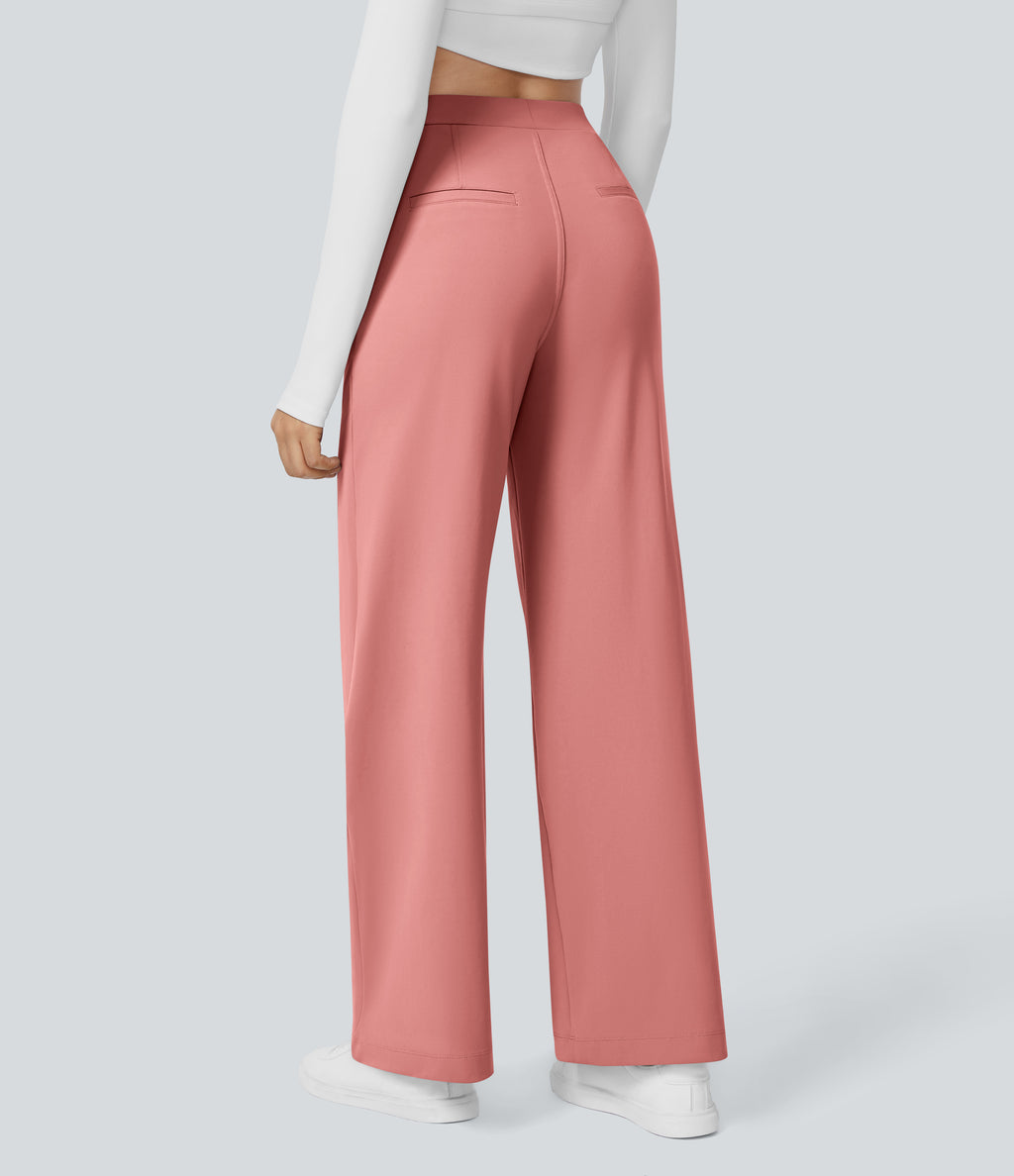 Factory Outlet - High Waisted Side Pocket Straight Leg Work Suit Pants