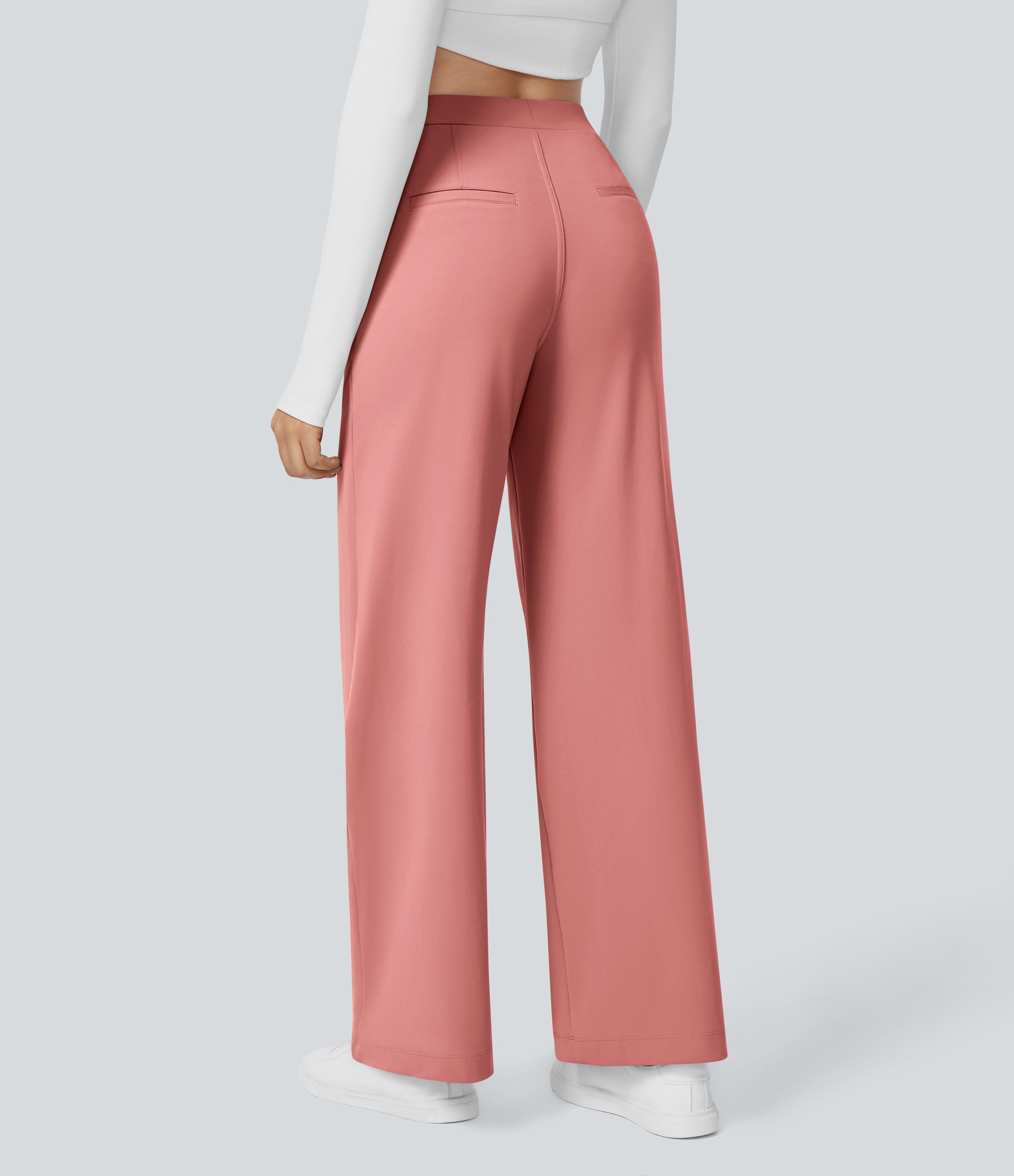 Factory Outlet - High Waisted Side Pocket Straight Leg Work Suit Pants