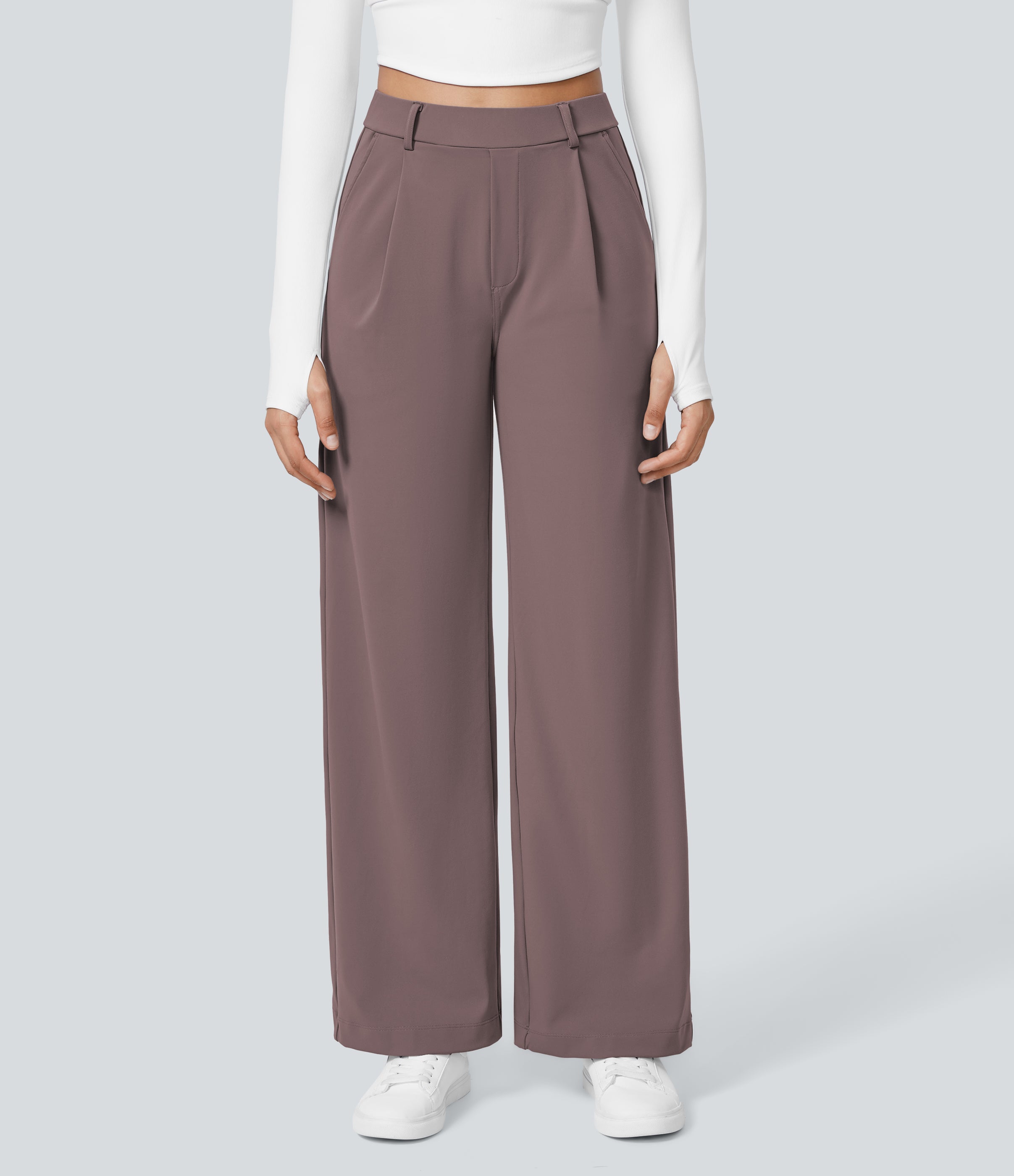 Factory Outlet - High Waisted Side Pocket Straight Leg Work Suit Pants
