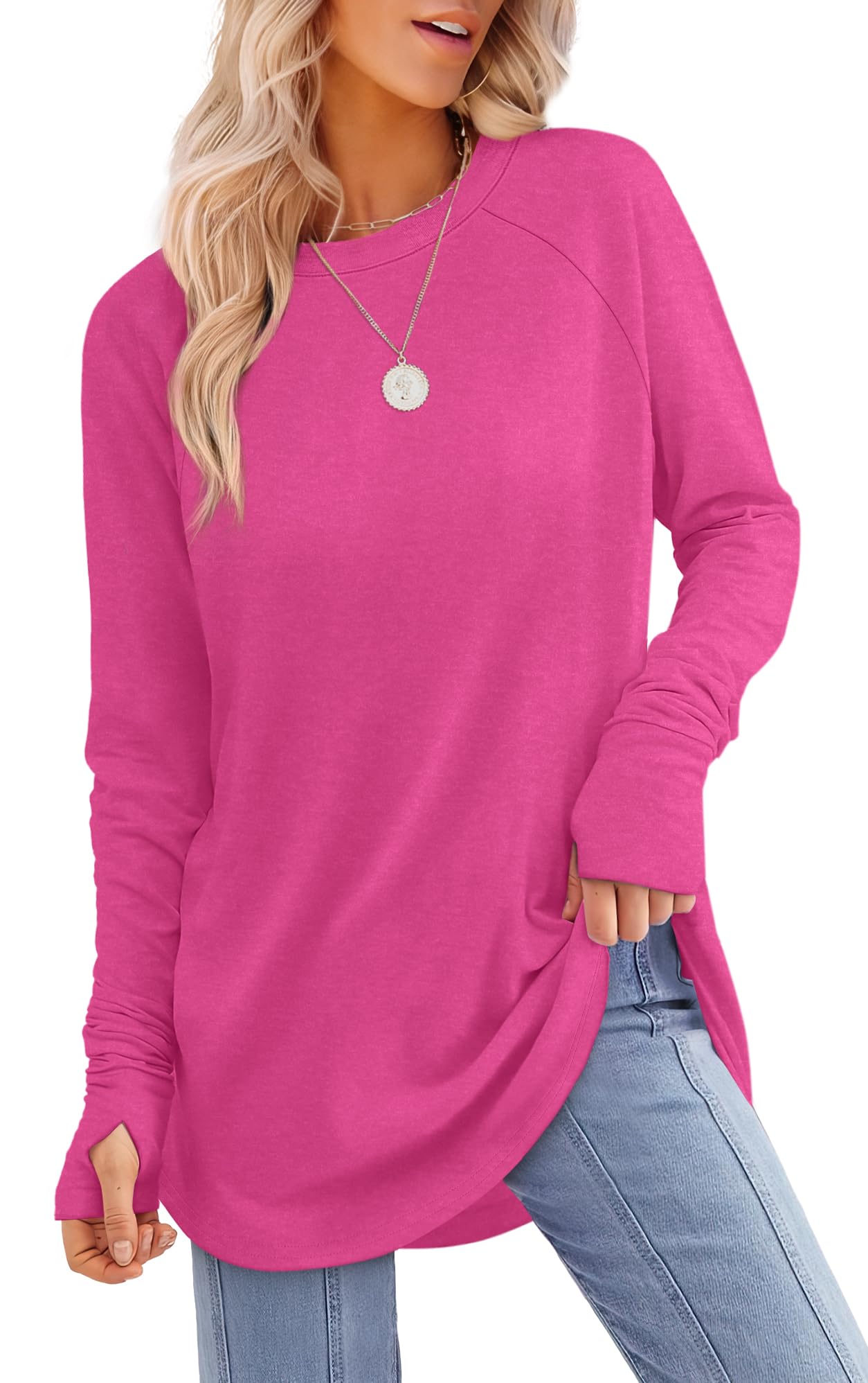 ⏰Hot Sale-Womens Long Sleeve Thumb Hole Shirts Tunic Tops to Wear with Leggings