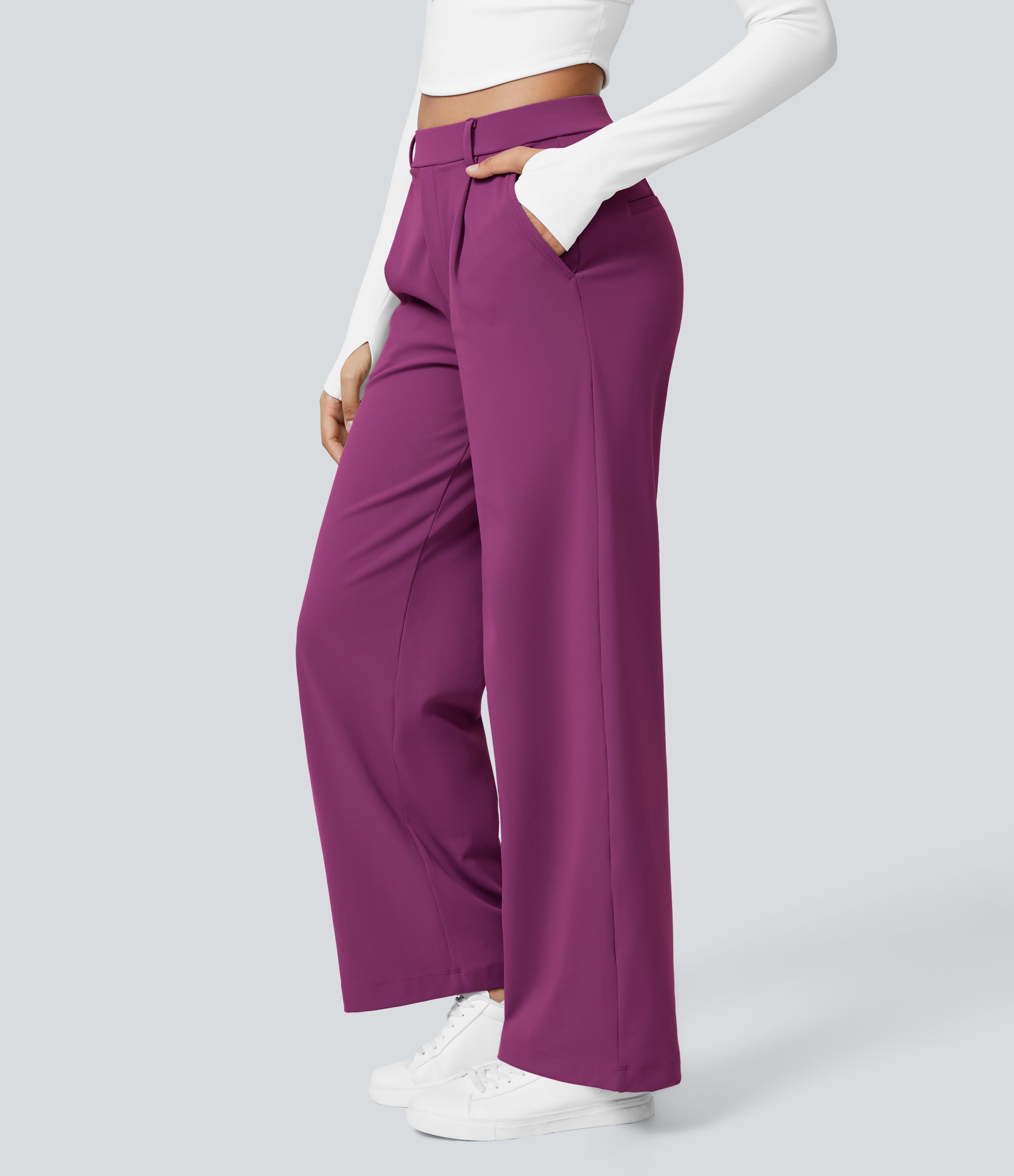 Factory Outlet - High Waisted Side Pocket Straight Leg Work Suit Pants