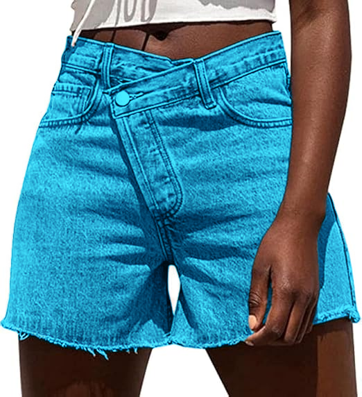 Womens High Waisted Vintage Crossover Denim Shorts with Stretch