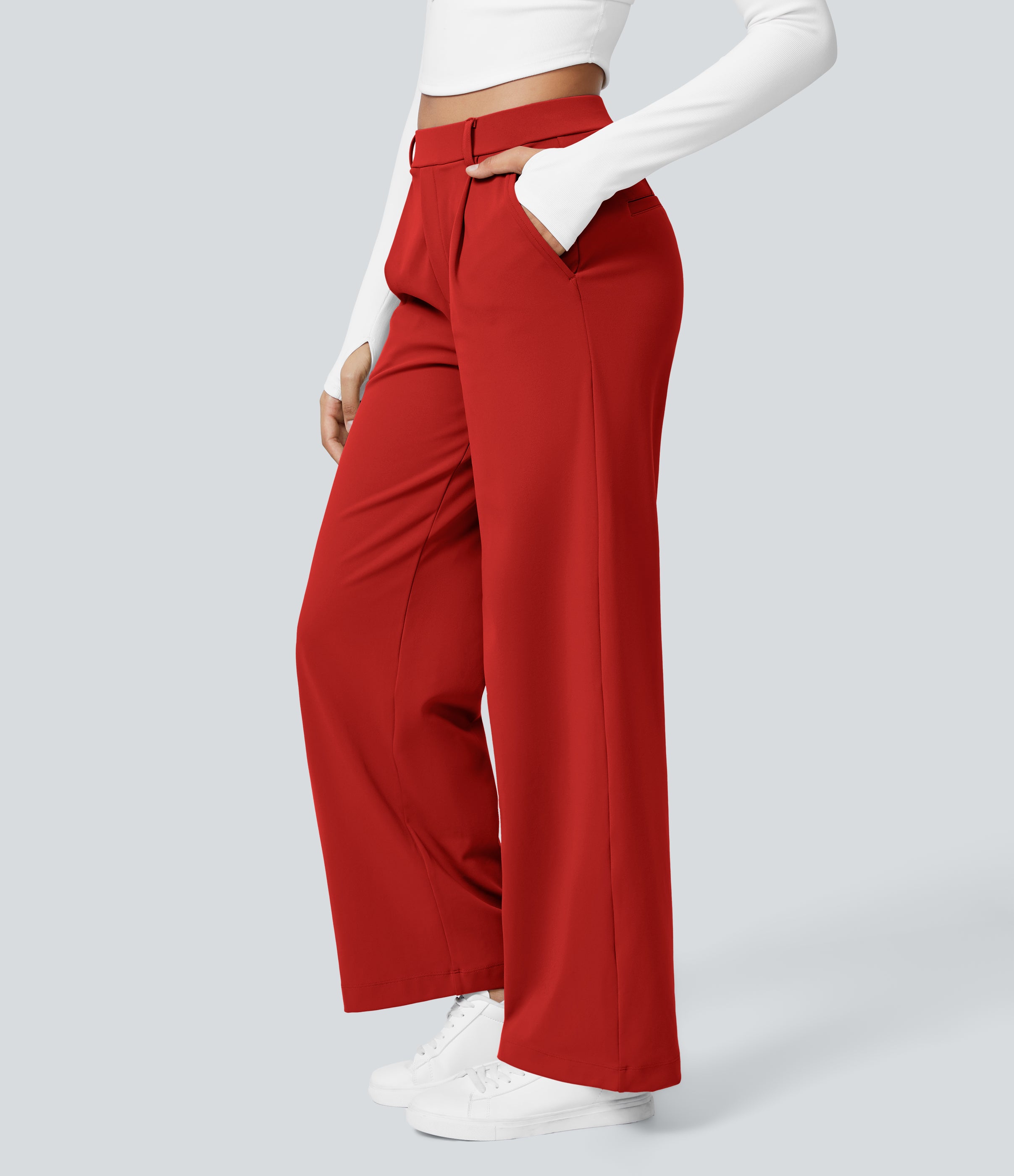 Factory Outlet - High Waisted Side Pocket Straight Leg Work Suit Pants