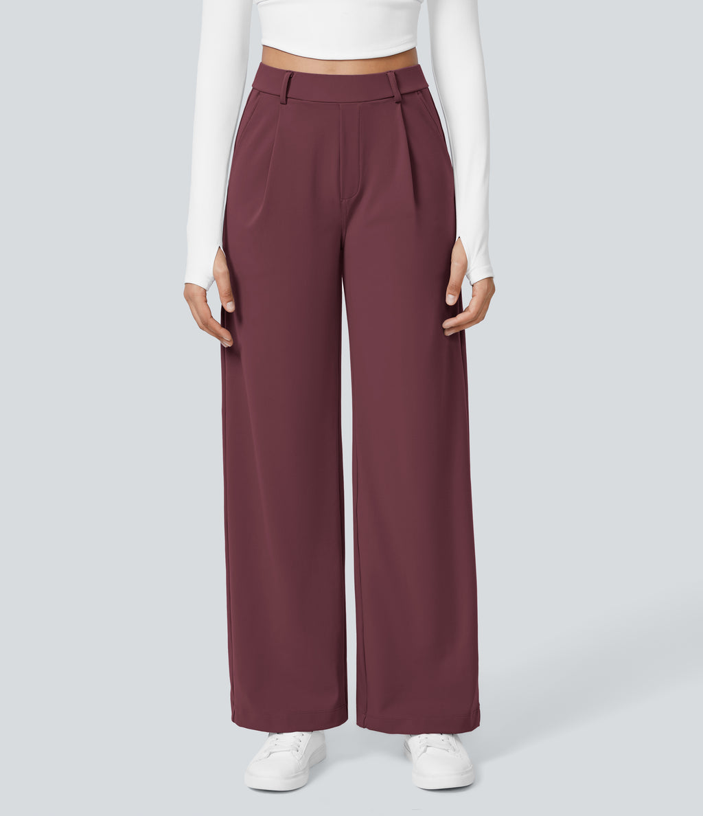Factory Outlet - High Waisted Side Pocket Straight Leg Work Suit Pants