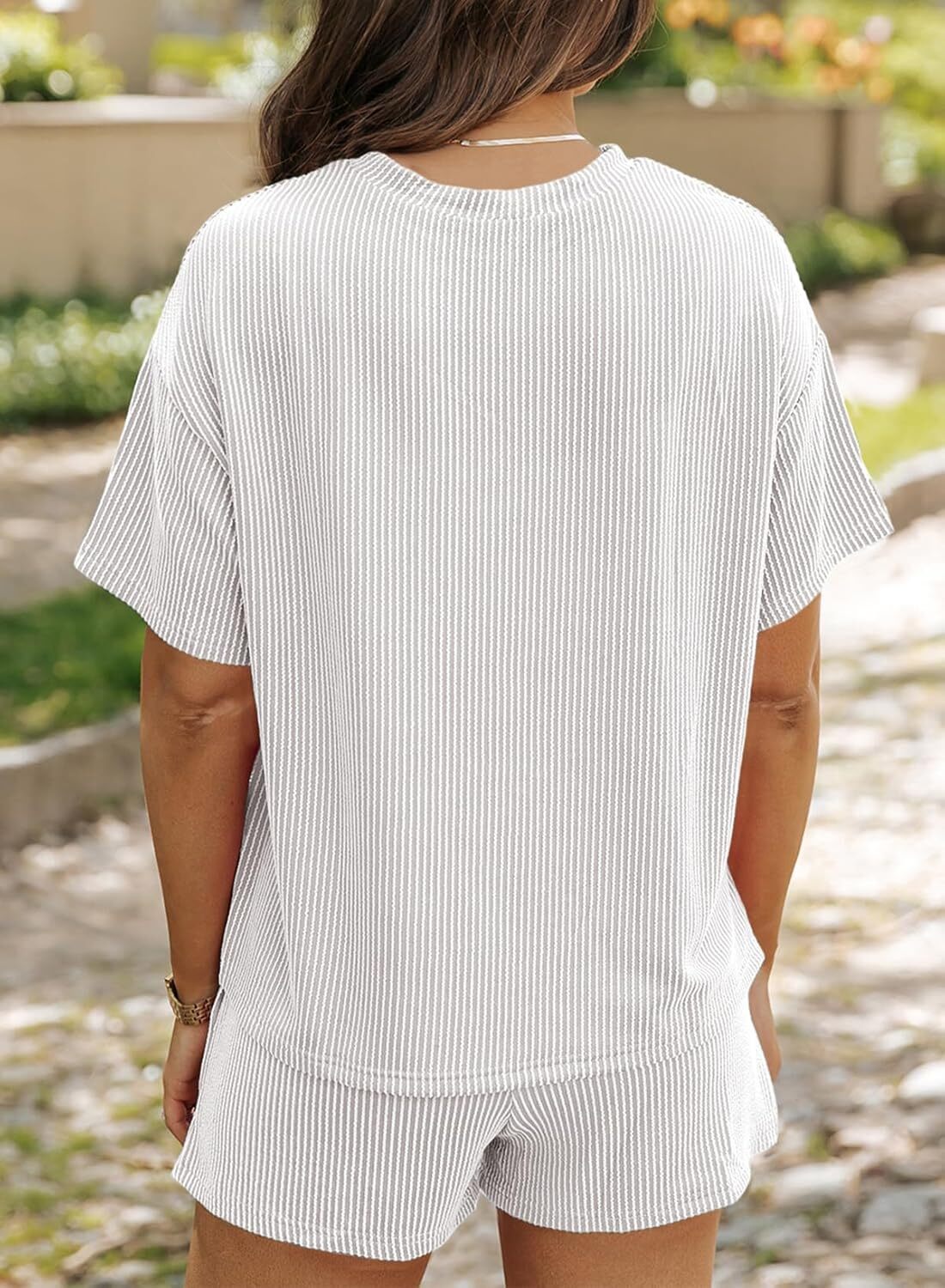 Two 2 Piece Sets for Women Short Sleeve Shirts High Waisted Shorts with Pockets Pajamas Lounge Matching Set