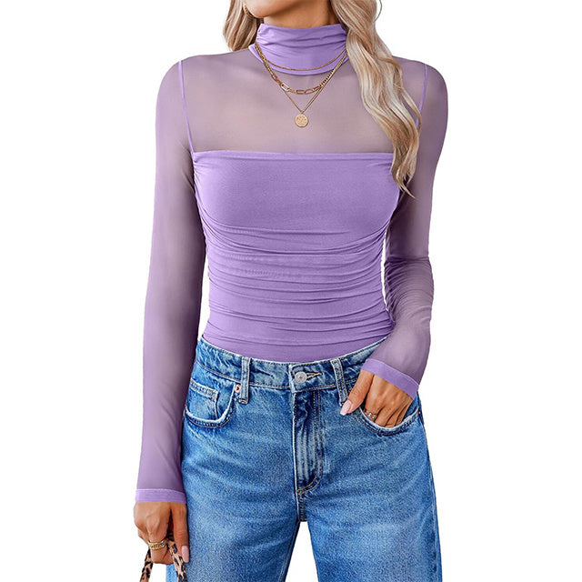 💝Autumn Specials💝Women's Long Sleeve Tights Turtleneck Shapewear Bodysuit Mesh Bodysuit Shirt