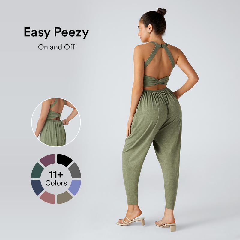 💝Last day promotion-⏰Backless Twisted U Neck Side Pocket Harem Casual Jumpsuit-Easy Peezy Edition