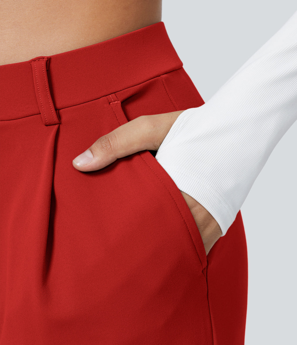 Factory Outlet - High Waisted Side Pocket Straight Leg Work Suit Pants