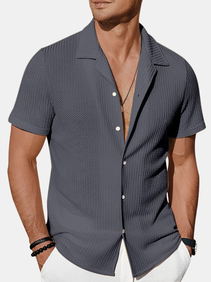 Men's Summer Fashion Solid Color Hollow Short Sleeve Shirt