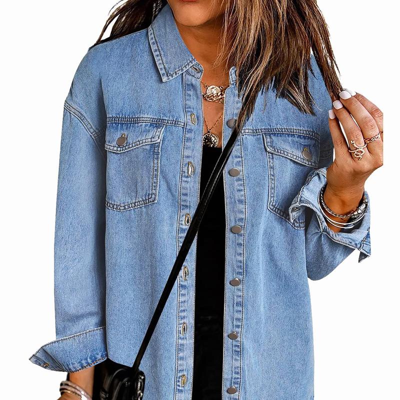 Women's Casual Long Sleeve Denim Jackets with Pockets