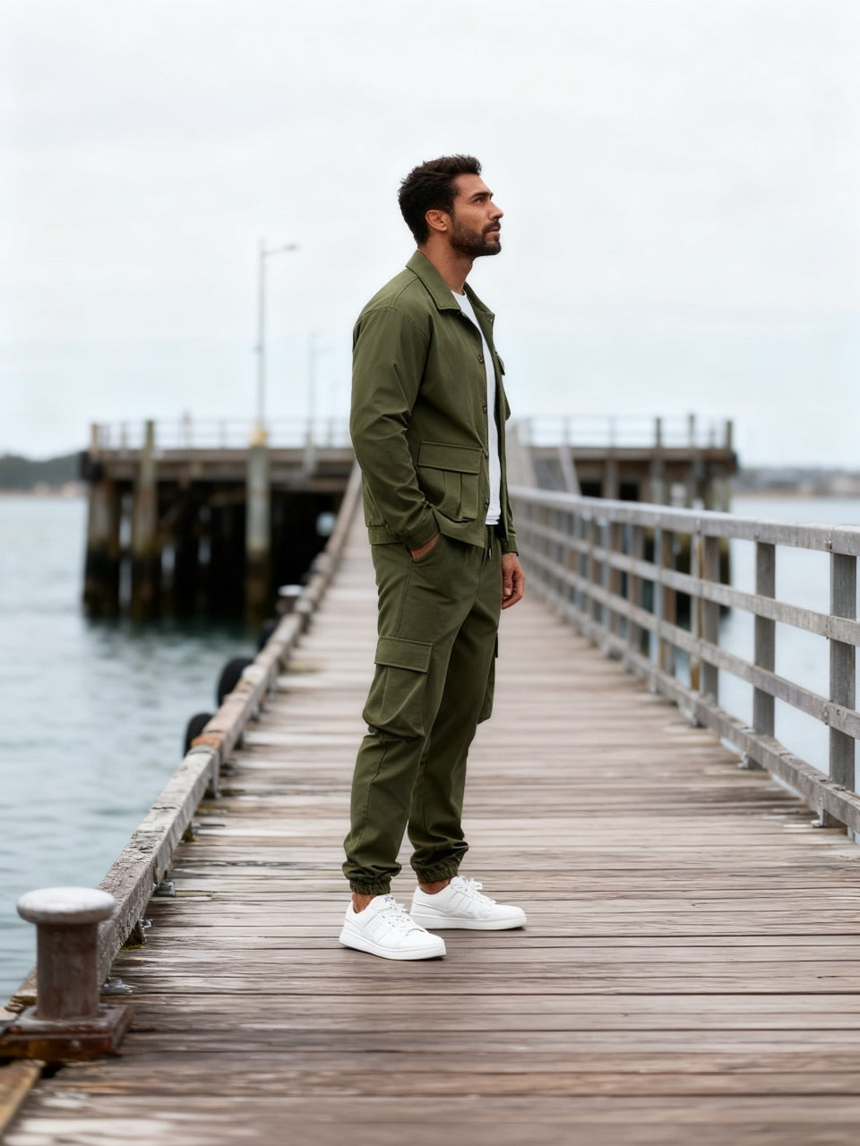 💥Clearance sale! Men's Solid Color Pocket Button Front Shirt & Pants Two-Piece Set, Casual Long Sleeve Collar Top & Trousers Set, Men's Spring & Fall Clothes