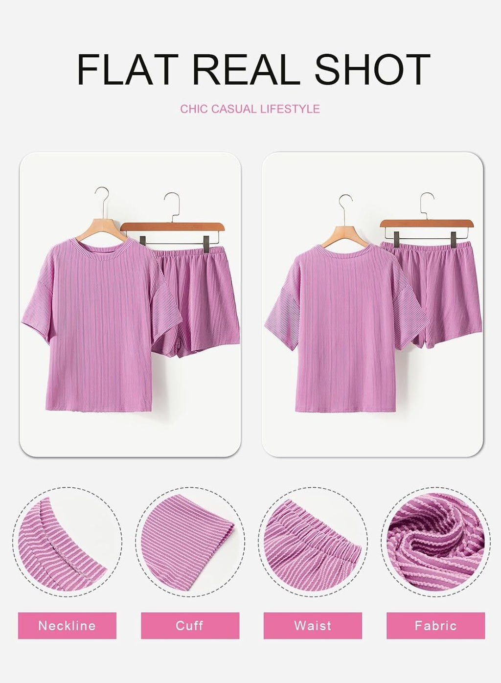 Two 2 Piece Sets for Women Short Sleeve Shirts High Waisted Shorts with Pockets Pajamas Lounge Matching Set