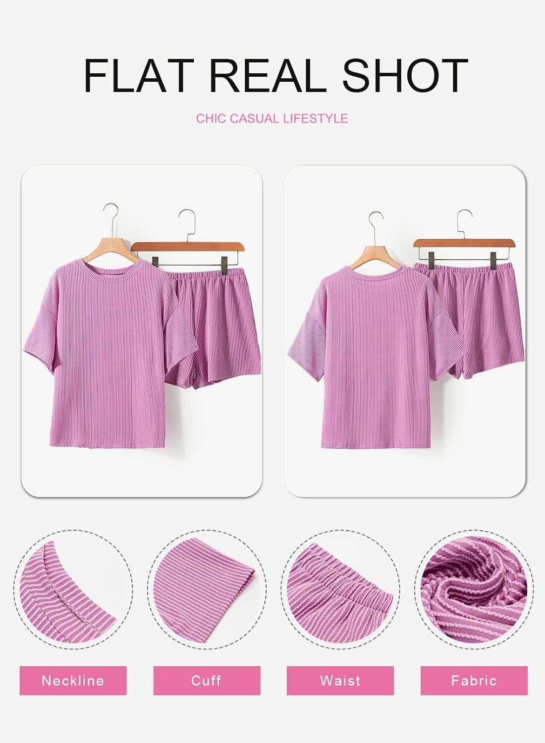 Two 2 Piece Sets for Women Short Sleeve Shirts High Waisted Shorts with Pockets Pajamas Lounge Matching Set