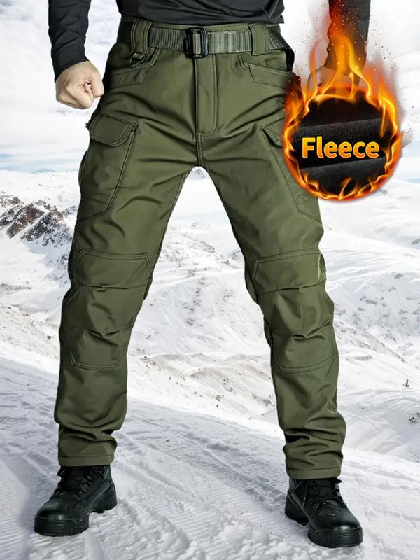 [Windproof|Warm] Windproof Warm Men's Outdoor Military Tactical Pants | Soft Shell Fleece Lined, Solid Color, Sports Style, Regular Fit, Mid Waist, Woven Fabric, 320G/M2, with Pockets, No Belt, Casual Weekend Wear, Autumn/Winter Season