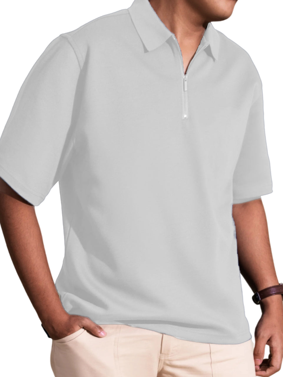 Men's Casual Comfort Zip Short Sleeve Polo Shirt