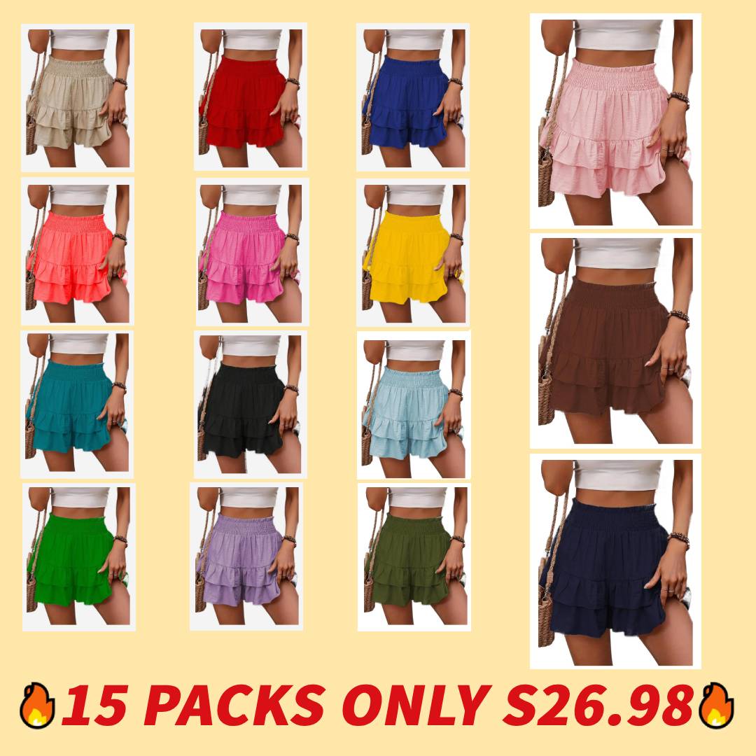 Women's Ruffle Hem High-Waist Casual Shorts